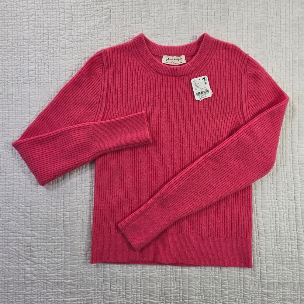 NWT Free People Even After Pullover Pink Ribbed Wool Crewneck Sweater Womens L